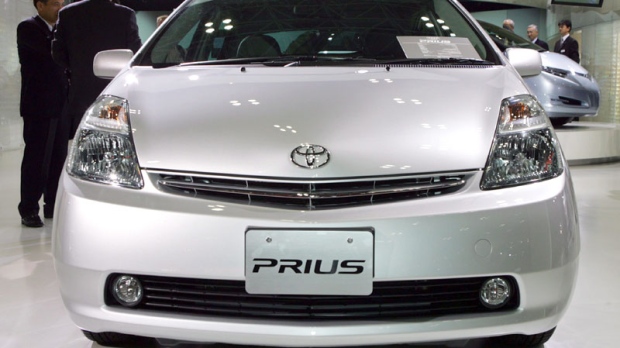 In this Oct. 19, 2005 file photo, Toyota Prius hybrid compact car is exhibited at the Tokyo Motor Show in Chiba, east of Tokyo. (AP / Shizuo Kambayashi)