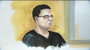 Luka Magnotta is seen in this undated court sketch. 
