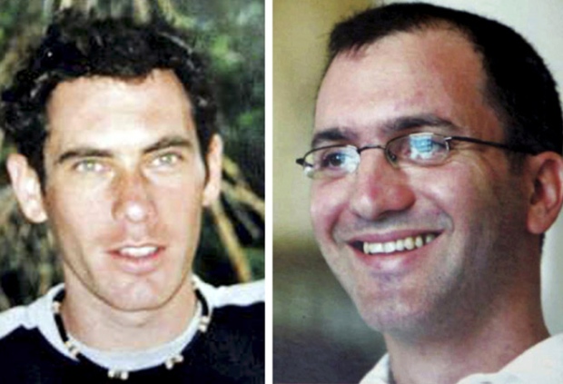 Israeli soldiers Eldad Regev, 26, left, and Ehud Goldwasser, 31,right, are seen in this undated combination photo.(AP)