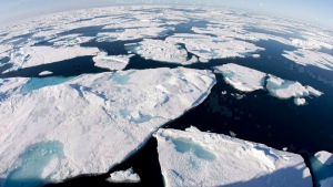 Ice floes float in Baffin Bay between Canada and Greenland above the Arctic circle on July 10, 2008. (Jonathan Hayward / THE CANADIAN PRESS)