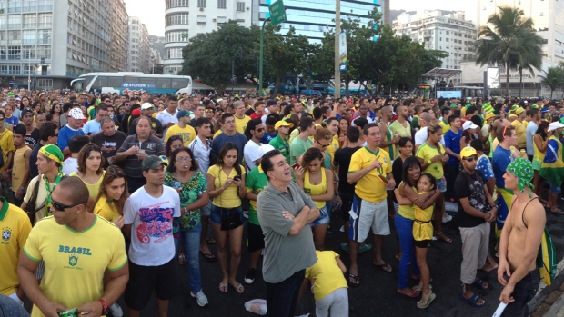 Soccer fans on Copacabana Beach, Rio