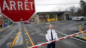 The chief of operations for the Canada Border Services Agency's Stanstead sector stands at the Canadian port of entry in Stanstead, Que., Nov. 14, 2012. (AP / Toby Talbot)