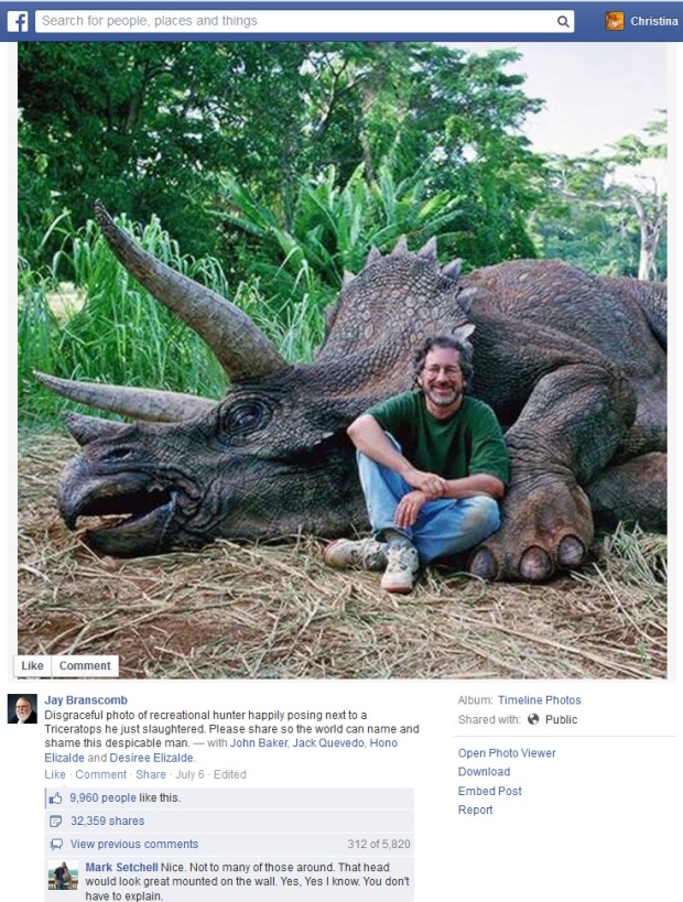 Steven Spielberg dinosaur photo