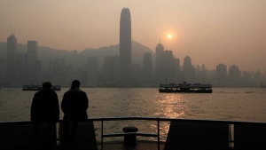 Victoria Harbor with the background of Hong Kong Island's legendary skyline, on Jan. 11, 2013. (AP / Kin Cheung)