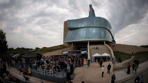 Guests gather at the grand opening of the Canadian Museum For Human Rights in Winnipeg, Friday, Sept. 17, 2014. (John Woods / THE CANADIAN PRESS)