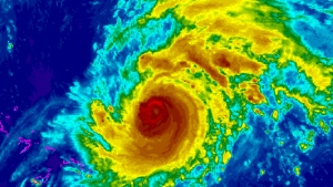 Hurricane Gonzalo moving towards Bermuda in this enhanced NOAA satellite image at 3:15 p.m. ET on Wednesday, Oct. 15, 2014. (NOAA)