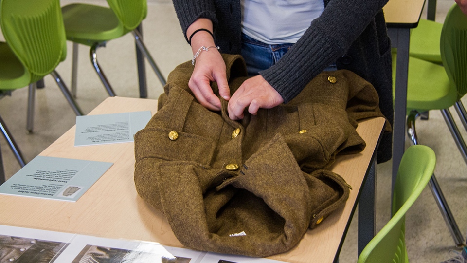 A replica Canadian military jacket from the First World War.