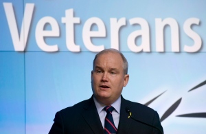 Minister of Veterans Affairs Erin O'Toole speaks during a news conference at the Department of National Defence headquarters in Ottawa, Monday March 30, 2015. (Adrian Wyld / THE CANADIAN PRESS)