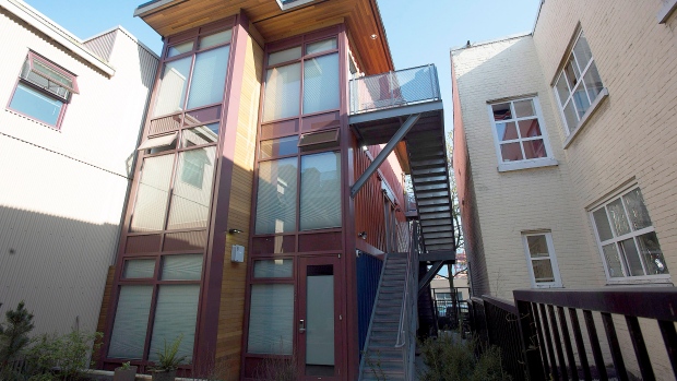 container home is pictured in downtown Vancouver, B.C. Monday, April 