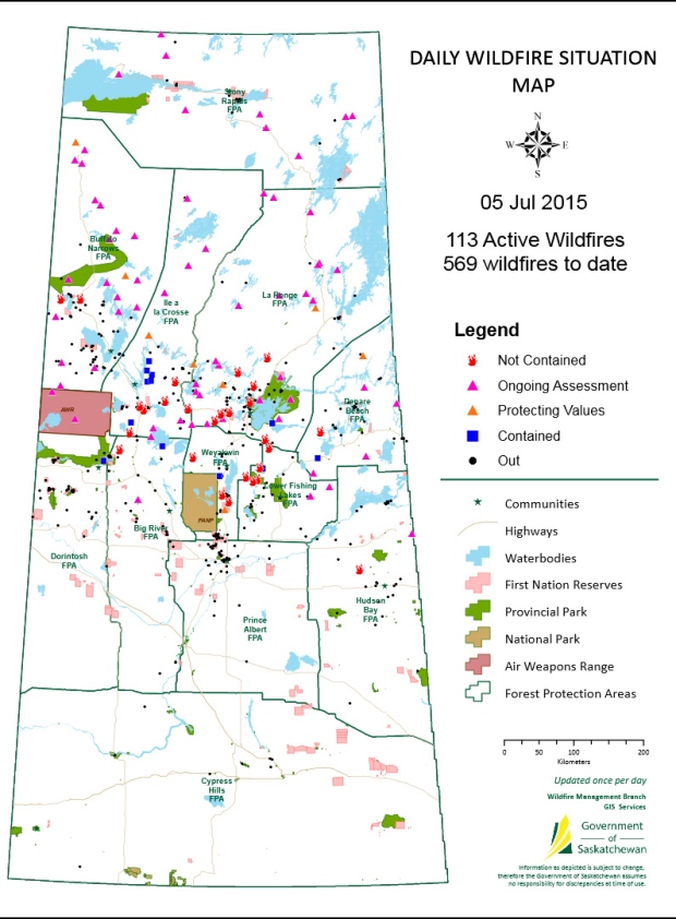 Wildfire map on July 5, 2015