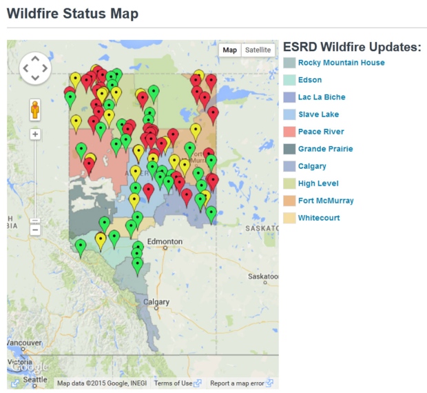 Alberta wildfire map for July 7, 2015