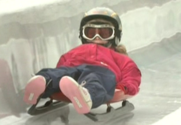 Eight-year-old Madeline Blaser speeds down the Luge track in Whistler, B.C. Nov. 9th, 2008.