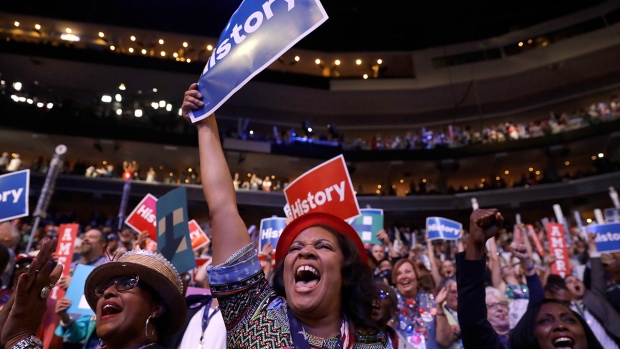 Delegates cheer for Hillary Clinton