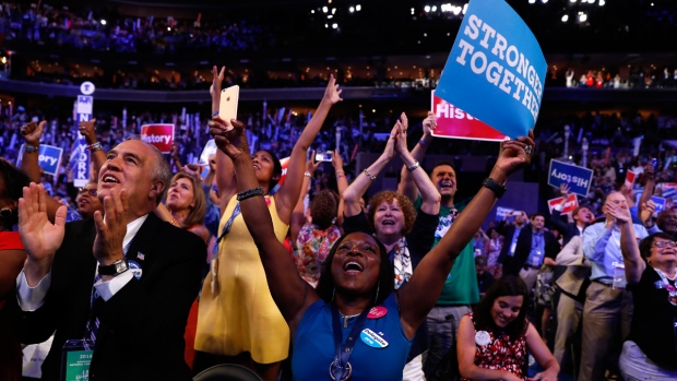 Democratic National Convention delegates cheer