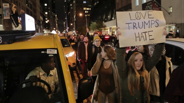 Protesters march towards Trump Tower