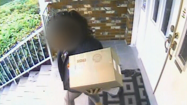 Homeowner captures footage of woman in Canada Post uniform taking package from doorstep