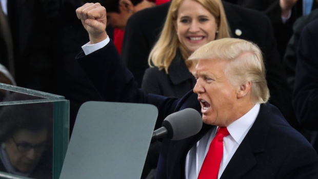 U.S. President Donald Trump pumps his fist