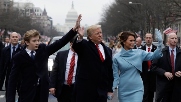 Barron Trump with his parents on inauguration day
