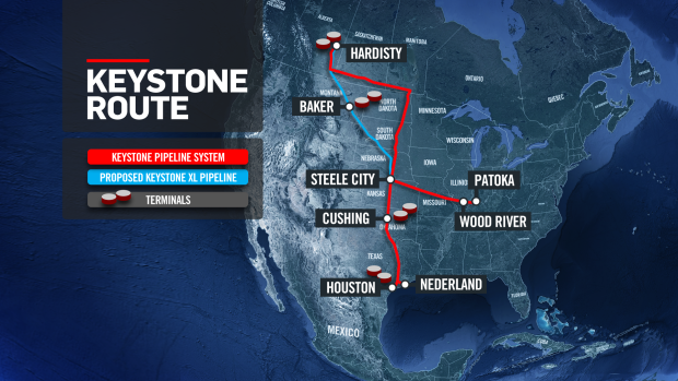 Map of Keystone XL pipeline route (CTV News)