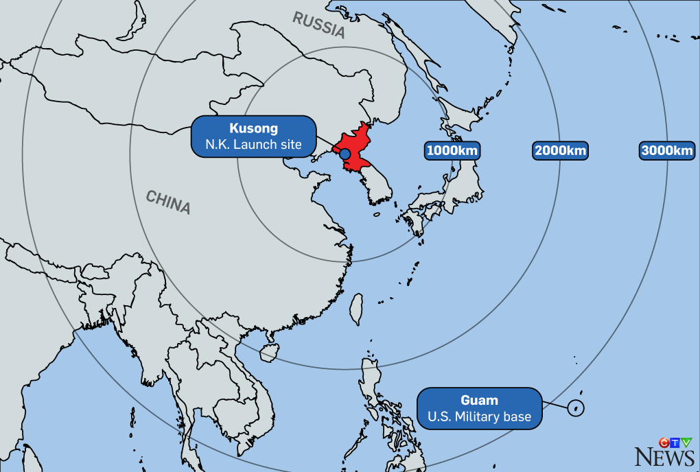 North Korea + Guam Map
