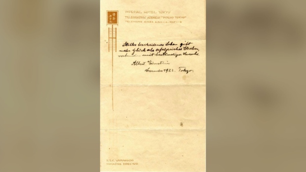A note that Albert Einstein