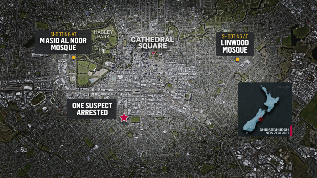 Map of mosque attacks in News Zealand (CTV News)