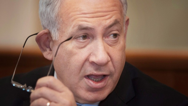 Israeli Prime Minister Benjamin Netanyahu attends the weekly cabinet meeting in his Jerusalem office, Monday, July 30, 2012. (AP / Sebastian Scheiner)