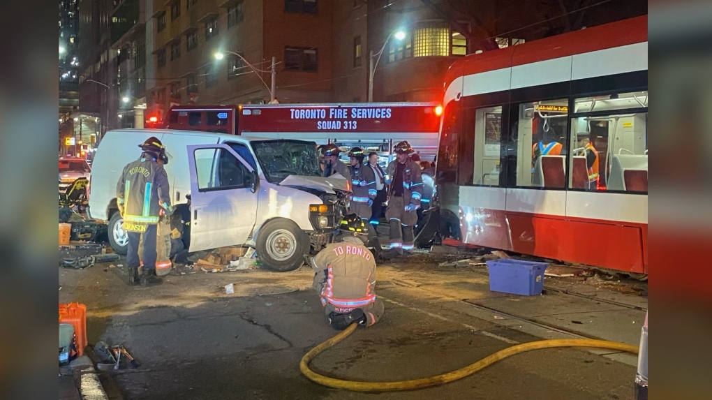 Driver seriously injured in head-on crash with streetcar in downtown Toronto