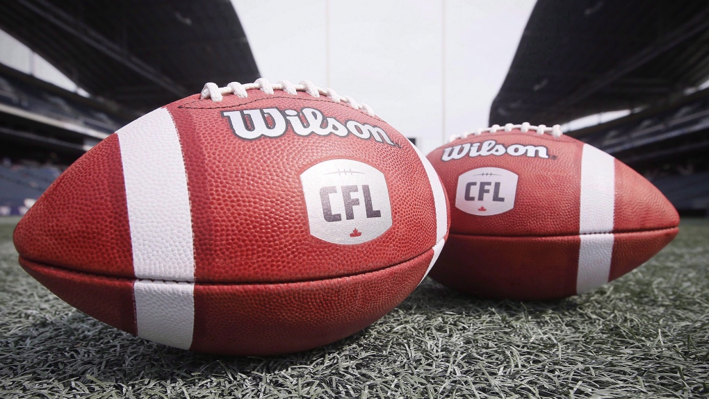 New CFL balls are photographed at the Winnipeg Blue Bombers stadium in Winnipeg Thursday, May 24, 2018. THE CANADIAN PRESS/John Woods