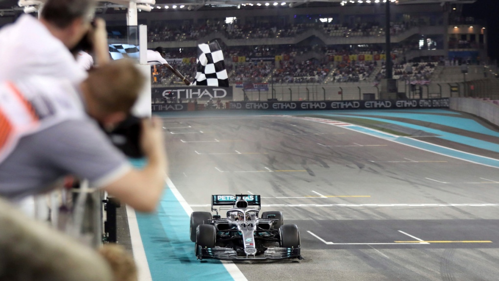 Mercedes driver Lewis Hamilton wins the Emirates Formula One Grand Prix in Abu Dhabi, United Arab Emirates, on Dec.1, 2019. (Luca Bruno / AP)