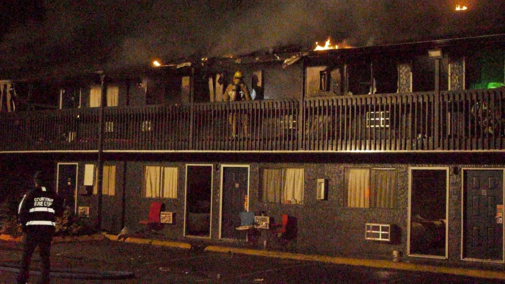 Man taken to hospital after Courtenay motel fire destroys supportive housing units