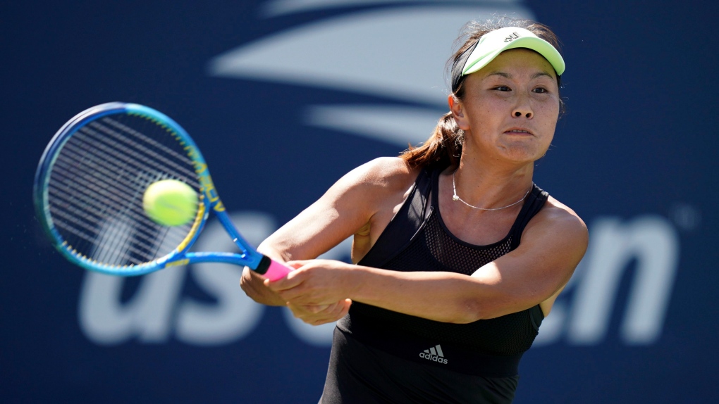 Peng Shuai, of China, returns a shot to Maria Sakkari, of Greece, during the second round of the US Open tennis championships Thursday, Aug. 29, 2019, in New York. (AP Photo/Michael Owens) 