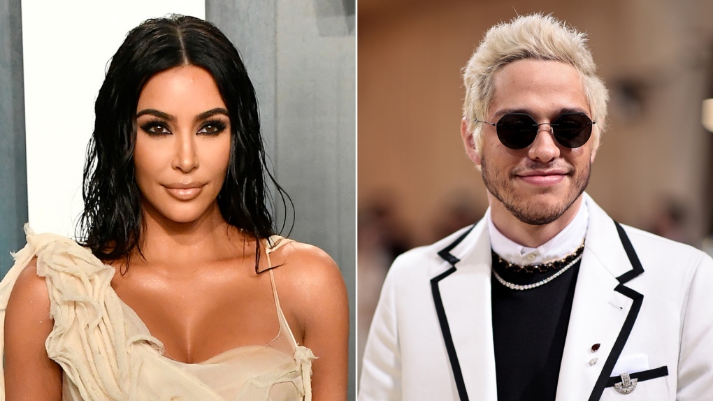 Kim Kardashian and Pete Davidson met up with Flavor Flav for Davidson's birthday. (Getty Images)