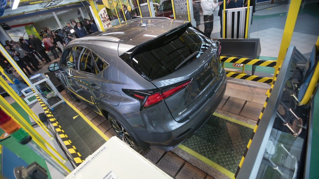 A Lexus NX300 is shown at the Toyota Motor Manufacturing Canada's plant in Cambridge Ont., Monday, April 29, 2019. Statistics Canada says manufacturing sales fell. THE CANADIAN PRESS/ Geoff Robins
