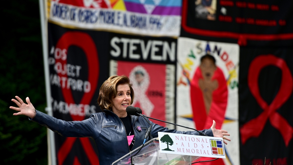 House Speaker Nancy Pelosi speaks during a ceremony for the 40th Anniversary of the AIDS Pandemic in San Francisco, Calif., on Saturday, June, 5, 2021. (AP Photo/Josh Edelson) 