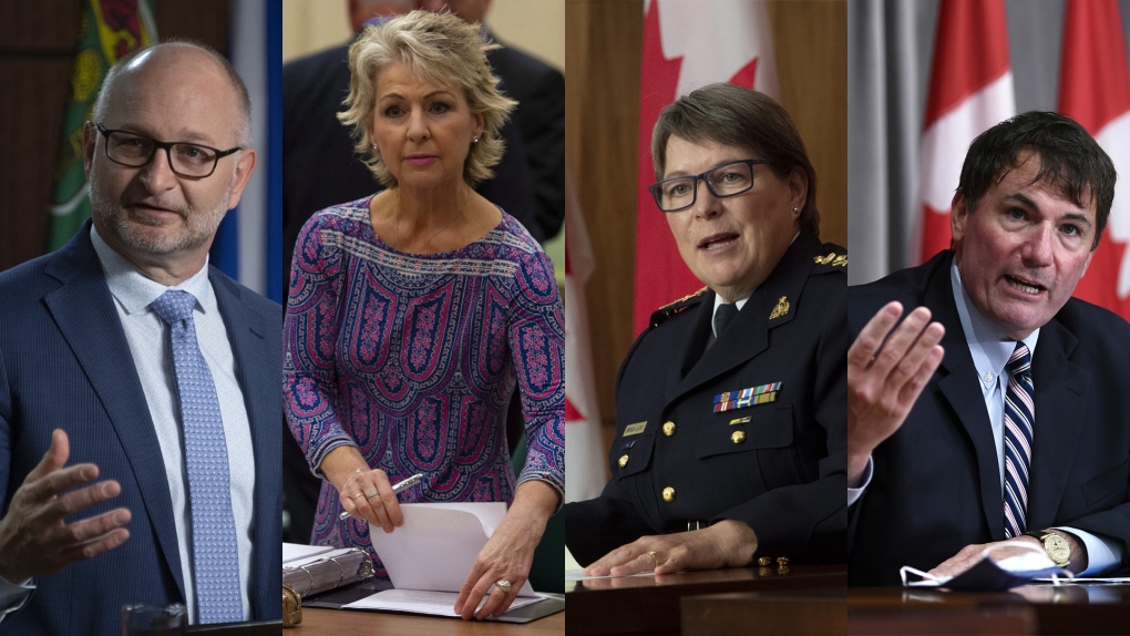 From left to right, the list of nine Canadians sanctioned by Russia include David Lametti, minister of justice and attorney general of Canada, Anne Kelly, commissioner of the Correctional Service of Canada, Canadian Police Commissioner Brenda Lucki and Dominic LeBlanc, minister of intergovernmental affairs. (Canadian Press)