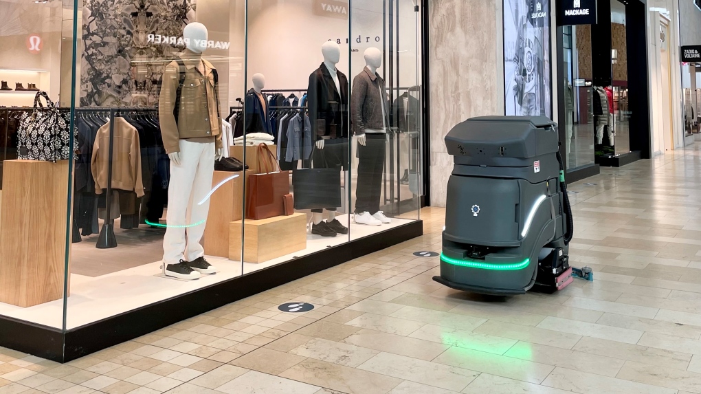 An Avidbots Neo autonomous commercial floor cleaner is shown at the Yorkdale Shopping Centre in Toronto in this Sept. 21, 2021, handout image. THE CANADIAN PRESS/HO-Yorkdale Shopping Centre 