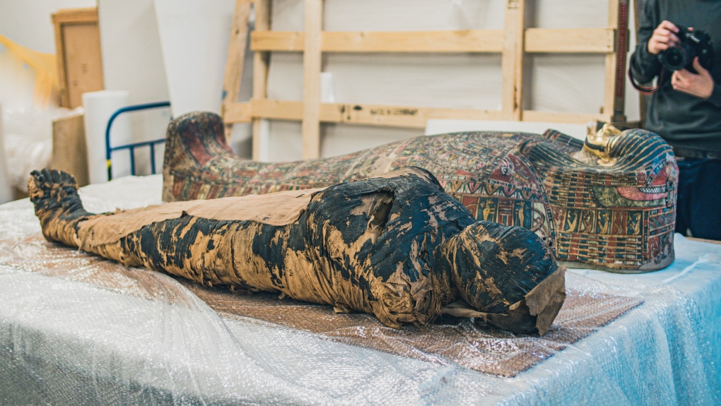 The mummified remains of a pregnant woman who died 2,000 years ago in Ancient Egypt is seen in this photo. (Warsaw Mummy Project)