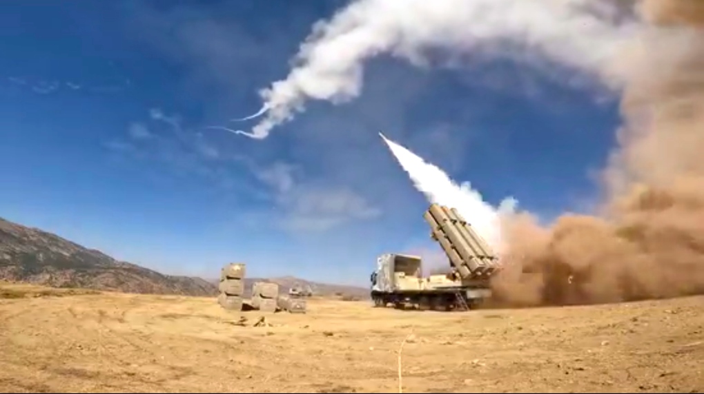 This image taken from video footage provided by Iranian military on Thursday, Sept. 29, 2022, missiles launch during an attack targetting the Iraqi Kurdish region. Iran's powerful Revolutionary Guard has since Monday unleashed a wave of drone and artillery strikes targeting what Tehran says are bases of Iranian Kurdish separatists in northern Iraq. (Iranian military via AP)