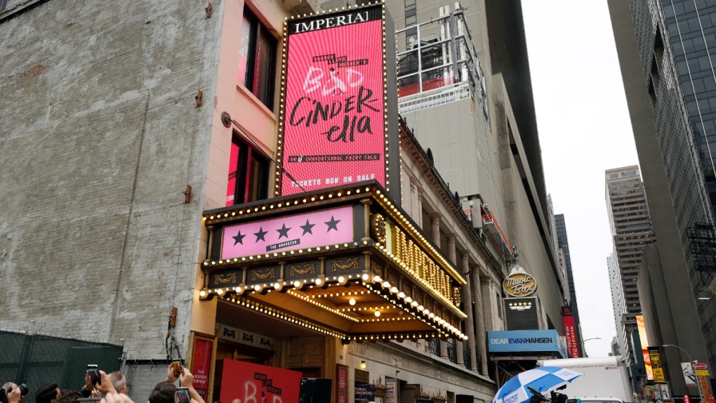 The marquee for the upcoming production of Andrew Lloyd Webber's "Bad Cinderella" on Broadway appears outside the Imperial Theatre, Oct. 3, 2022, in New York. (Photo by Charles Sykes/Invision/AP)
