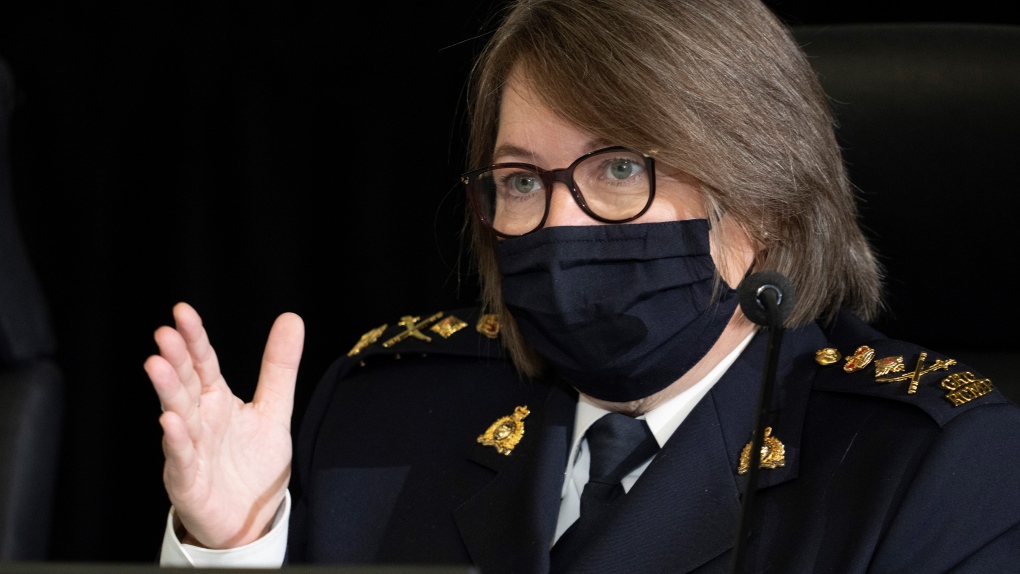 RCMP Commissioner Brenda Lucki responds to a question during testimony at the Public Order Emergency Commission, Tuesday, November 15, 2022 in Ottawa. THE CANADIAN PRESS/Adrian Wyld