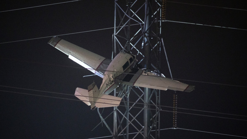 Plane caught in power lines after crash in U.S., crews work to
