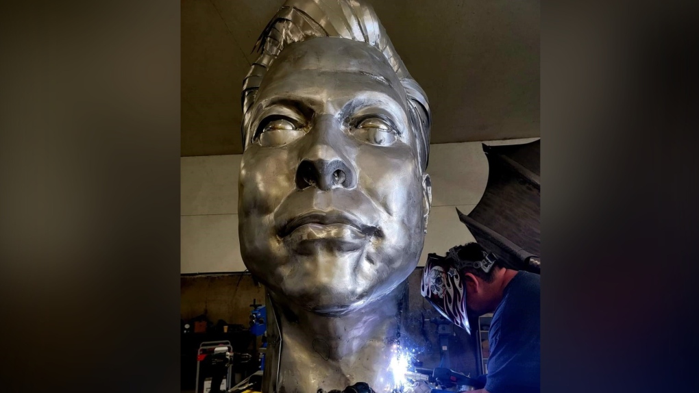 Giant Elon Musk head sculpted by B.C. artist part of crypto stunt making international headlines