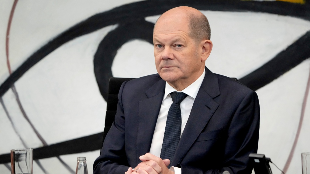 German Chancellor Olaf Scholz, attends a press conference after a meeting of the representatives of international finance- and economy organizations at the chancellery in Berlin, Germany, Tuesday, Nov. 29, 2022. (AP Photo/Michael Sohn)