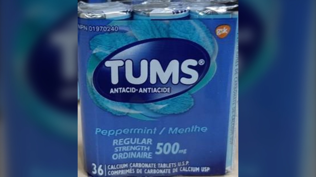 TUMS Peppermint Regular Strength tablets recalled in Canada. (Handout)