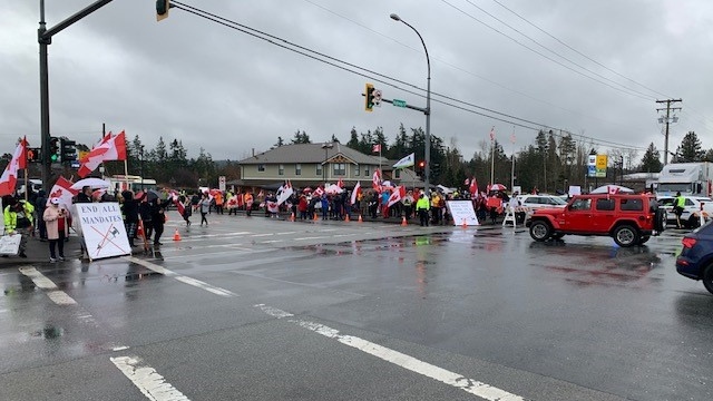Anti-mandate protesters gather near B.C. border crossing for second straight weekend