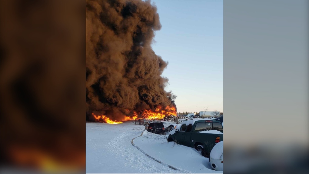 Cleanup underway following auto wrecking yard fire