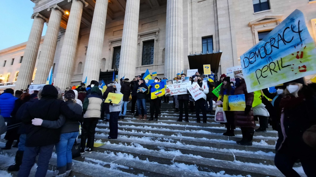 'We stand with Ukraine': Thousands rally outside Manitoba Legislature to support Ukraine