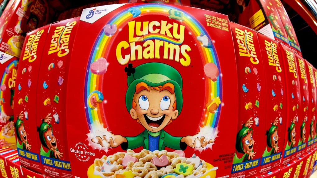 Boxes of General Mills' Lucky Charms cereal are seen on a shelf at a Costco warehouse in Robinson Township, Pa., May 14, 2020. (AP Photo/Gene J. Puskar, File)