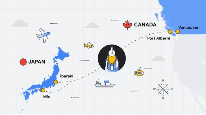 Kabel bawah laut Google untuk menghubungkan Pulau Vancouver dan Jepang